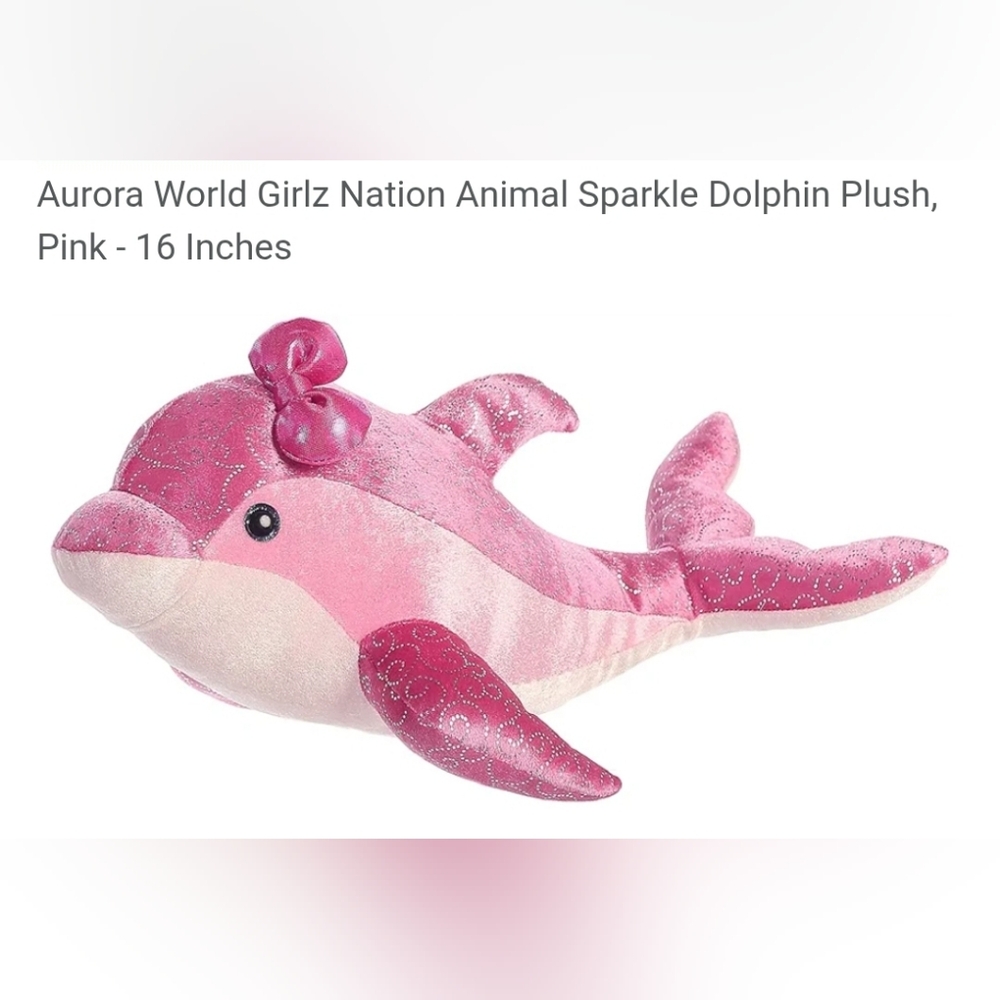 Aurora World Girlz Nation Animal Sparkle Glitter Dolphin Plush Stuffed Pink 16in